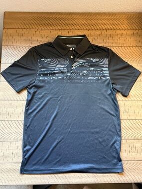 PGA Tour Black Men's Performance Polo with Tonal Palm Print